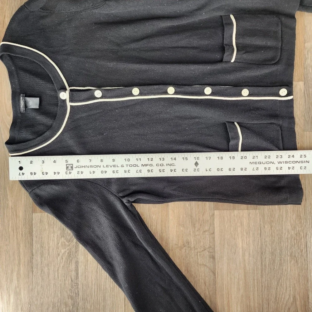 Ann Taylor Womens Black White Trim Cotton Knit Button Cardigan Sweater Large